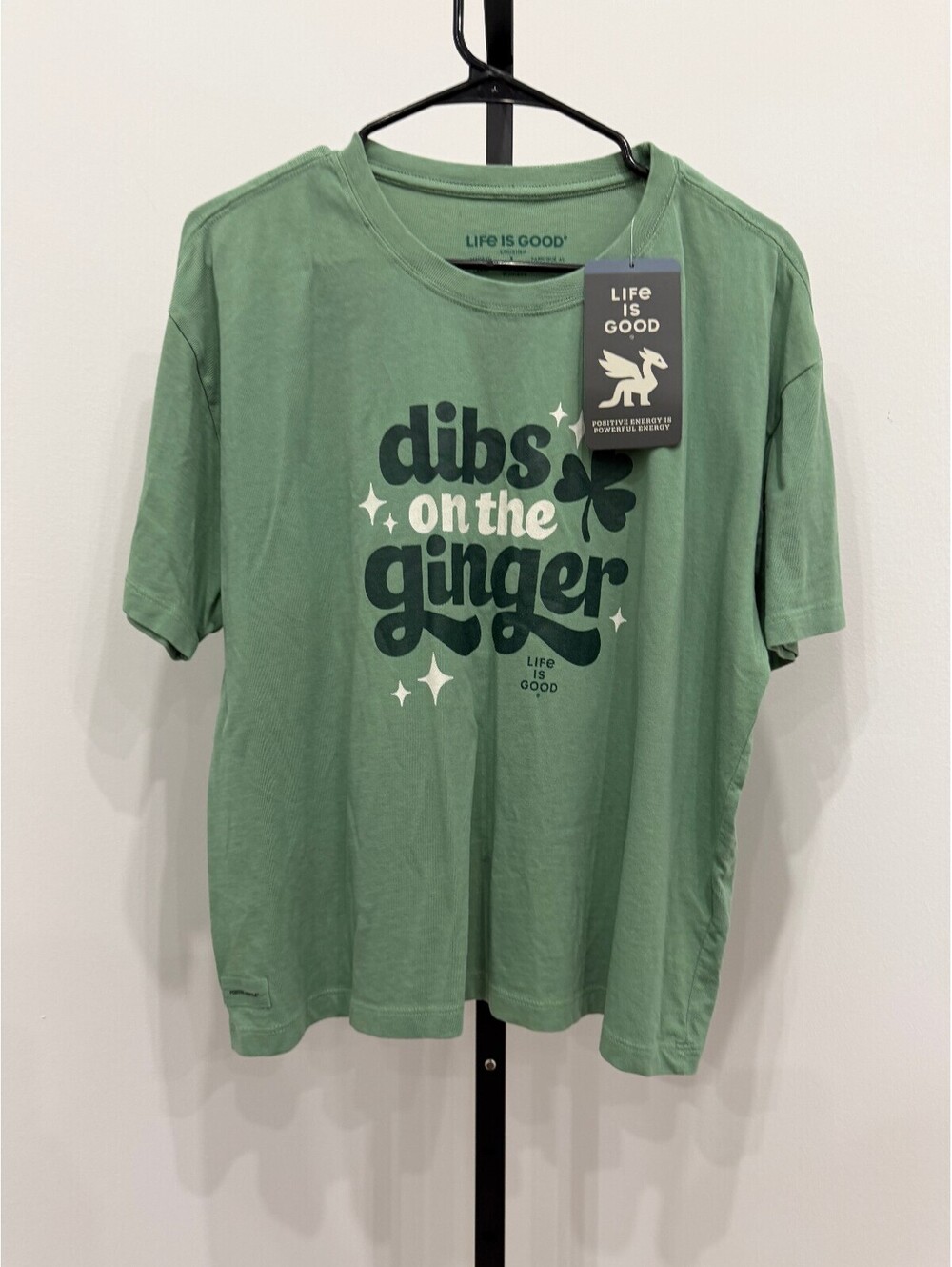Life is Good Crusher T-Shirt Large Green "Dibs on the Ginger" Graphic Tee